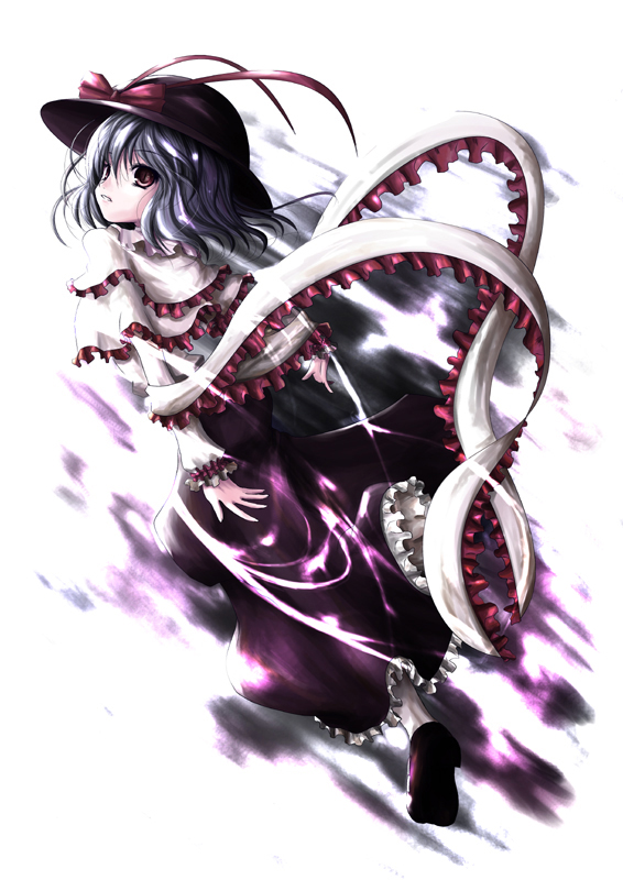 kurona, nagae iku, touhou, 1girl, female focus, hat, simple background, solo, white background
