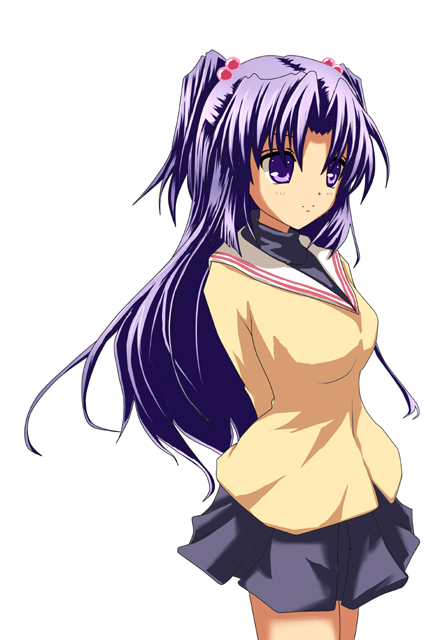 kuroi hitsuji, ichinose kotomi, clannad, bad id, bad pixiv id, 00s, blue hair, long hair, purple eyes, school uniform, solo, twintails, two side up