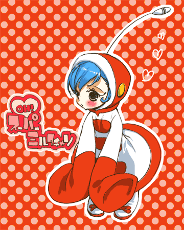 mitsubachi koucha, milk-chan, super milk-chan, bad id, bad pixiv id, lowres, antennae, blue eyes, blue hair, long sleeves, solo