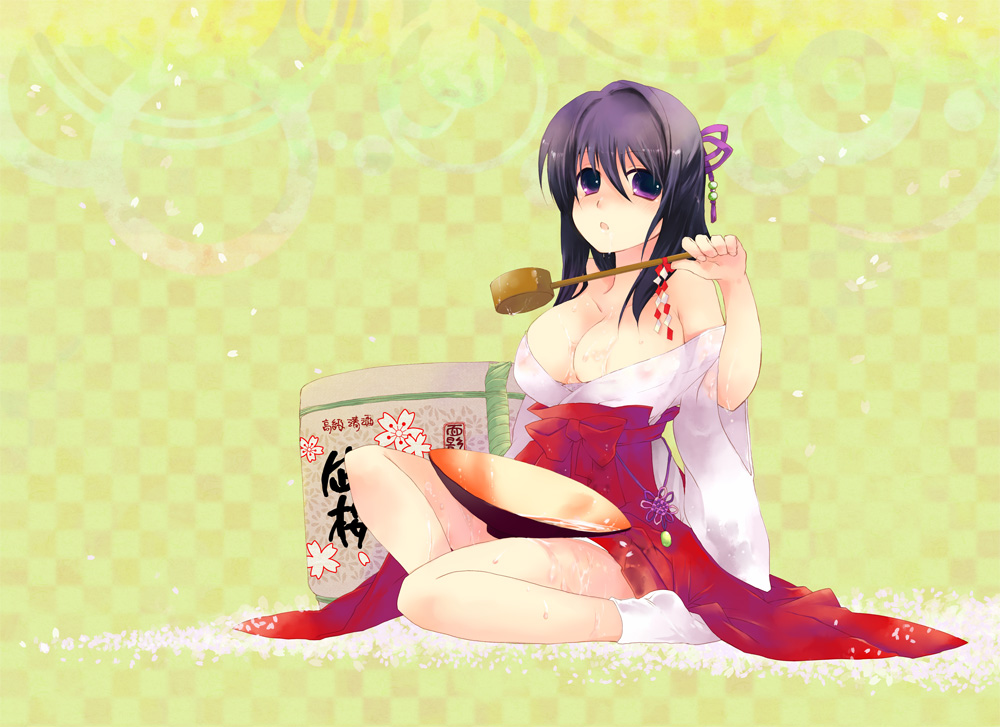 misaki kozue, original, tagme, japanese clothes, miko, solo, wet, wet clothes