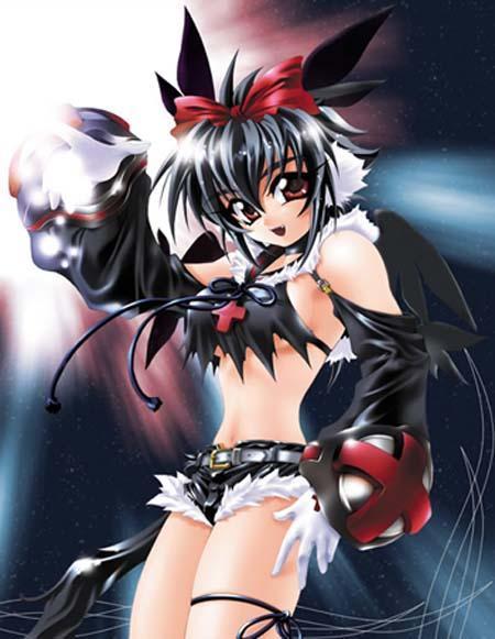 tagme, black hair, character carnival 2000+1, elbow gloves, gloves, navel, red ribbon, ribbon, thighhighs