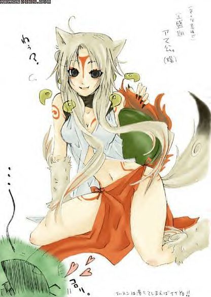 amaterasu (ookami), animal ears, ookami, tail, wolf ears, wolf tail