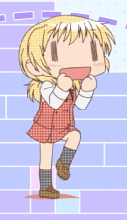 miyako (hidamari sketch), hidamari sketch, animated, animated gif, lowres, 00s, blonde hair, happy, wide face