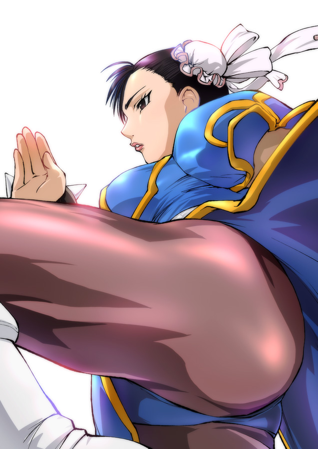 ueyama michirou, chun-li, capcom, street fighter, crotch, 1girl, ass, boots, bun cover, double bun, female focus, hair bun, pantyhose, pelvic curtain, solo, thighs