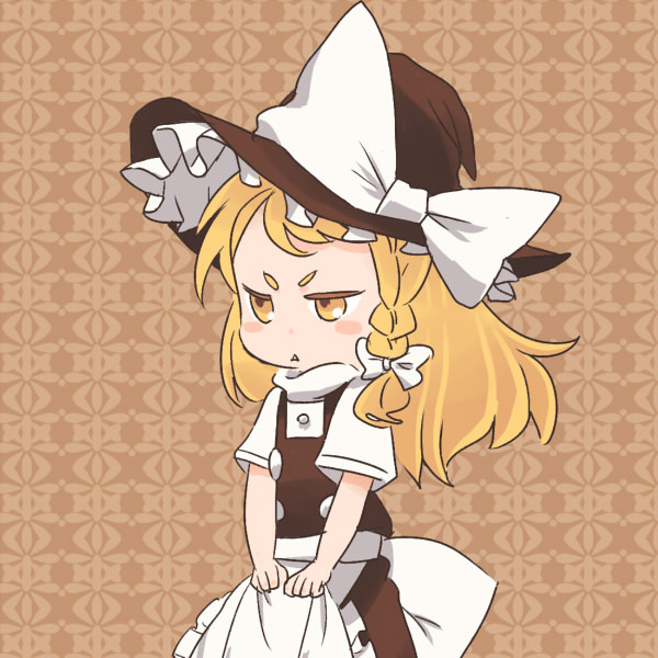 8bit, hachi (8bit canvas), kirisame marisa, touhou, bad id, bad pixiv id, 1girl, :<, blonde hair, braid, chibi, female focus, hat, side braid, solo, witch, witch hat, yellow eyes