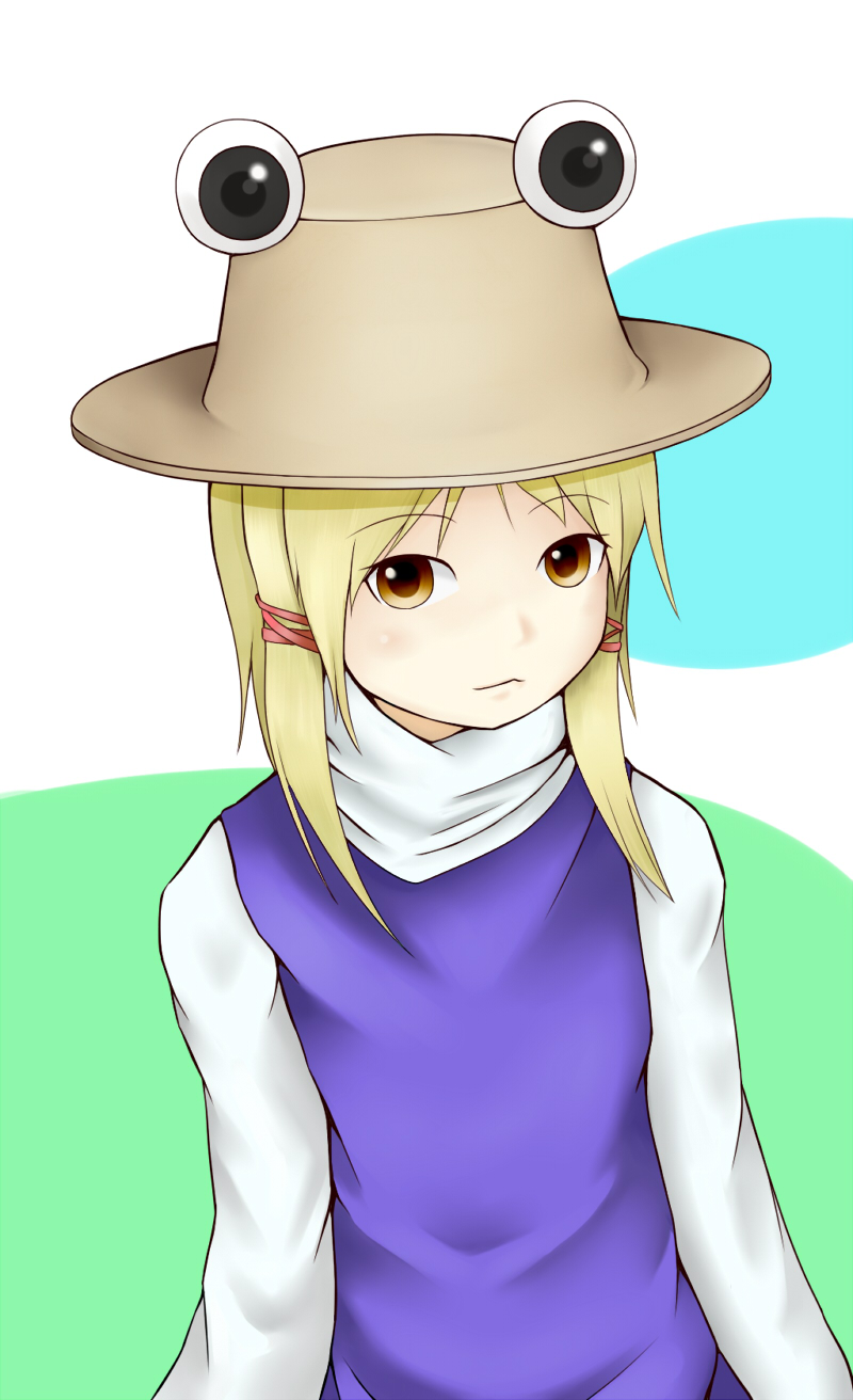 moriya suwako, touhou, bad id, bad pixiv id, highres, 1girl, :<, blonde hair, female focus, hat, solo, yellow eyes