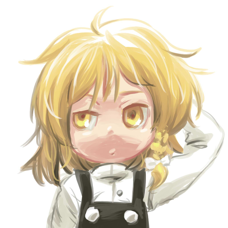 8bit, hachi (8bit canvas), kirisame marisa, touhou, looking away, bad id, bad pixiv id, 1girl, aged down, arm behind head, blonde hair, braid, female focus, no headwear, sketch, solo, yellow eyes