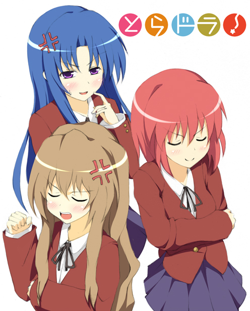 mintol (qool+), aisaka taiga, kawashima ami, kushieda minori, toradora!, bad id, bad pixiv id, 00s, 3girls, closed eyes, kohane, multiple girls, school uniform