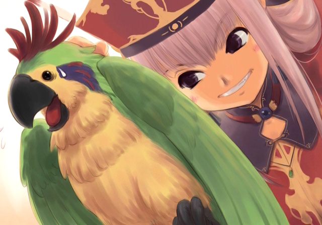 ohse kohime, judith volltone, atelier (series), atelier judie, gust, 1girl, bird, female focus, grin, parrot, smile