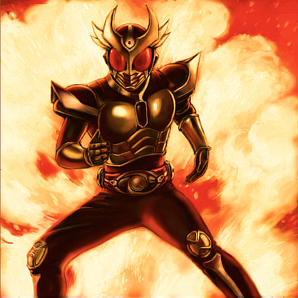 yusao, kamen rider agito, kamen rider agito (ground form), kamen rider, kamen rider agito (series), 1boy, belt, bodysuit, clenched hand, explosion, fire, goggles, helmet, male focus, skin tight, solo, spread legs, standing
