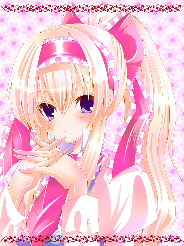 nanase nao, alice margatroid, touhou, bad id, bad pixiv id, 1girl, alternate hairstyle, blonde hair, blue eyes, bow, female focus, hair bow, hairband, long hair, ponytail, solo, upper body