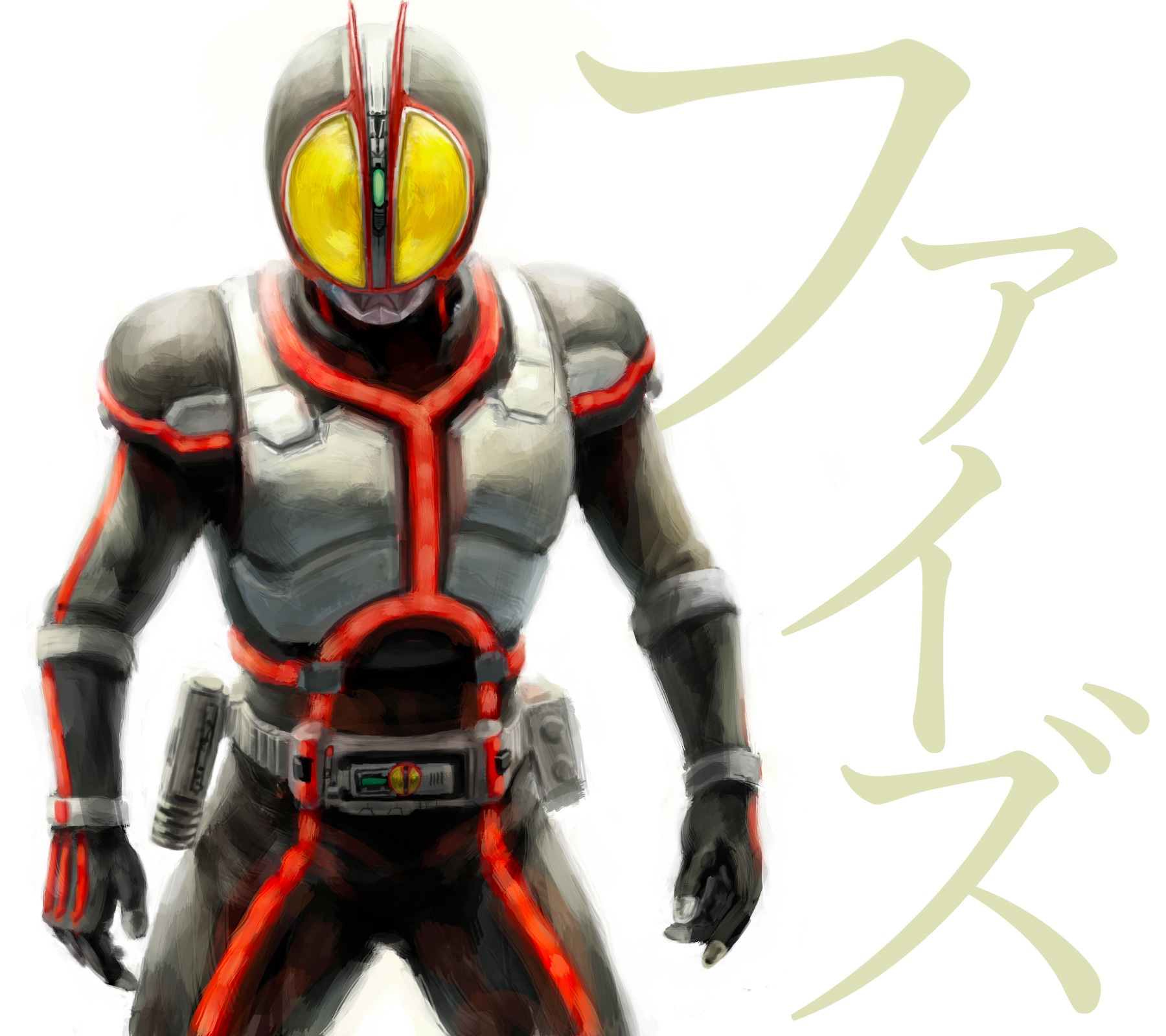 yona, kamen rider faiz, kamen rider, kamen rider 555, highres, 1boy, belt, bodysuit, buckle, goggles, helmet, looking at viewer, male focus, simple background, skin tight, solo, spread legs, standing, white background