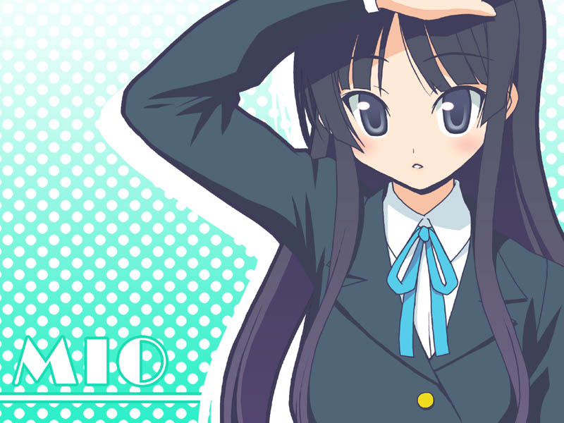 kikujin, akiyama mio, k-on!, 00s, 1girl, black eyes, black hair, blunt bangs, female focus, hime cut, school uniform, solo, tsurime