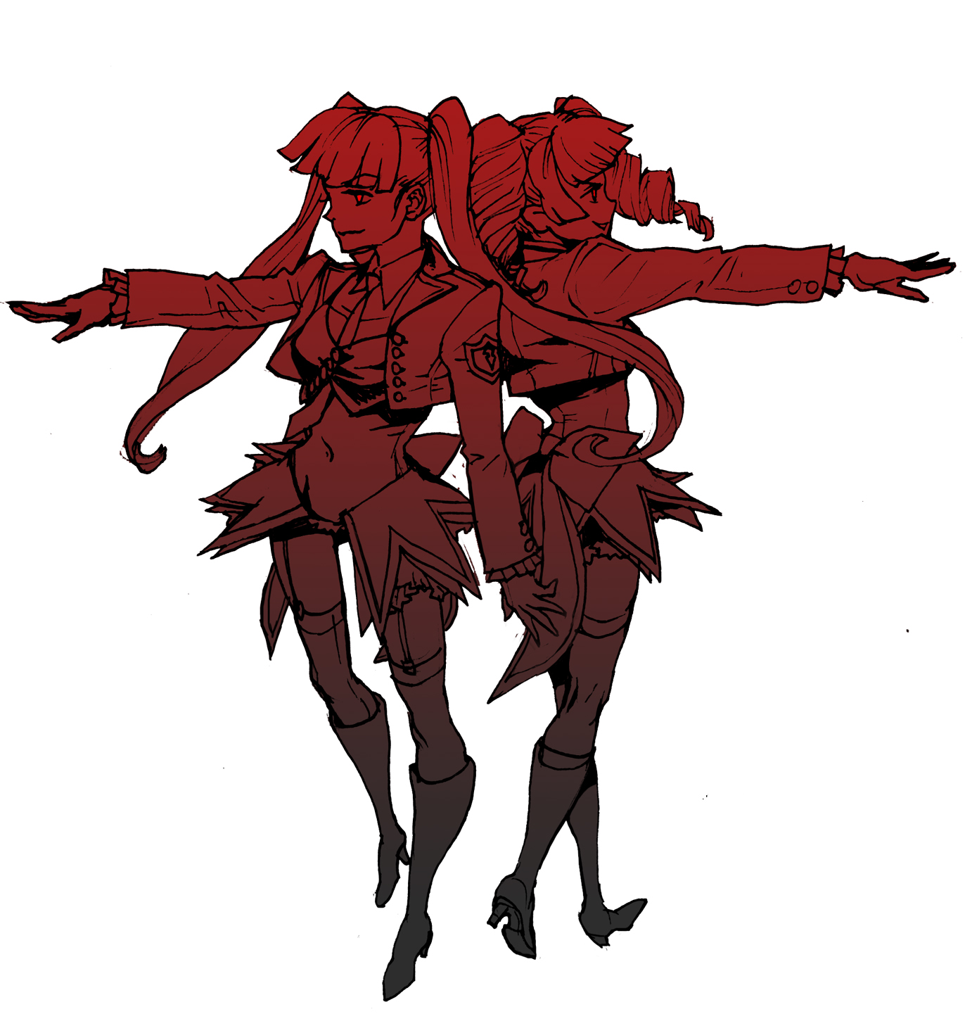 agasang, asmodeus (umineko), beelzebub (umineko), stakes of purgatory, umineko no naku koro ni, bad id, bad pixiv id, highres, 00s, high heels, red eyes, shoes, skirt, twintails