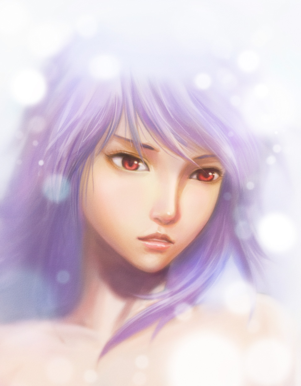 zhenlin, anew returner, gundam, gundam 00, highres, 00s, 1girl, female focus, purple hair, red eyes, solo
