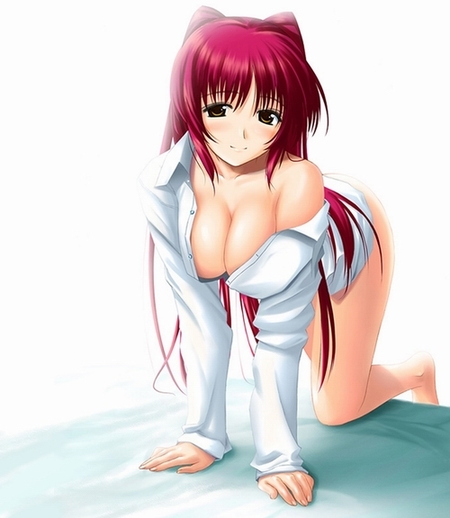 kousaka tamaki, to heart (series), to heart 2, tagme, 00s, bed, breasts, kneeling, large breasts, red hair