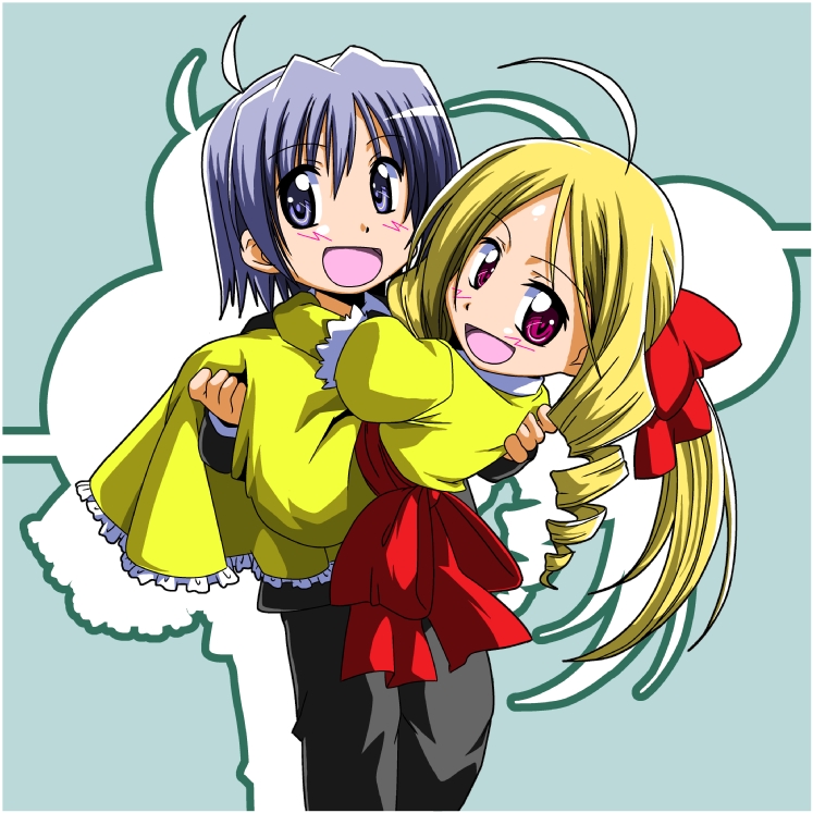 segawa haruna, ayasaki hayate, tennousu athena, hayate no gotoku!, bad id, 00s, 1boy, 1girl, blonde hair, blue hair, carrying, princess carry