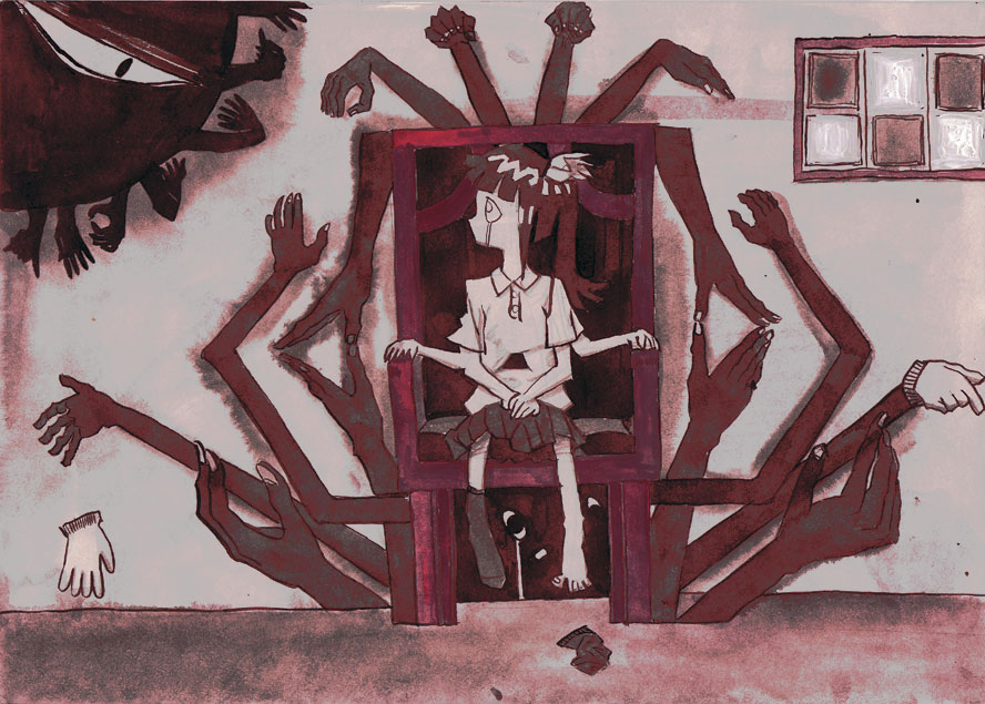 catfood, monoko, yume nikki, black hair, extra arms, long hair, socks, solo, tears