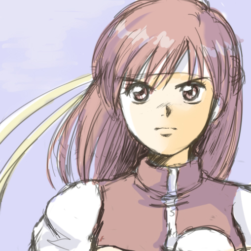 marine (thanks), thanks2879, takaya noriko, top wo nerae!, top wo nerae! (series), 1girl, brown eyes, brown hair, female focus, gym uniform, headband, long hair, sketch, solo