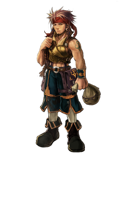 florensia, artist request, 1boy, earrings, full body, headband, jewelry, male focus, rope, solo, tattoo, transparent background