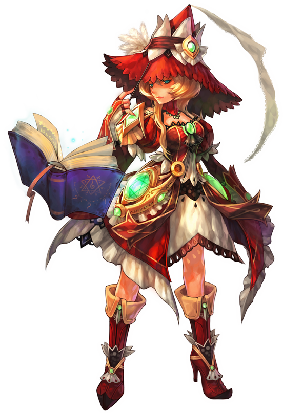 florensia, artist request, tagme, blonde hair, book, boots, dress, hat, red boots, solo, transparent background, two-tone dress