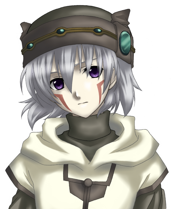 irino, tsukasa (.hack//), .hack//, .hack//games, .hack//sign, bandai, cyber connect 2, silver hair, 00s, 1boy, androgynous, hat, head tilt, male focus, purple eyes, solo, transparent background, turtleneck