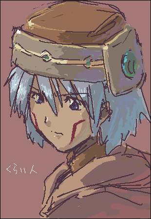 kuropan (crow panther), kurou (artist), tsukasa (.hack//), .hack//, .hack//games, .hack//sign, bandai, cyber connect 2, silver hair, lowres, 00s, 1boy, blue eyes, hat, looking back, male focus, oekaki, short hair, solo