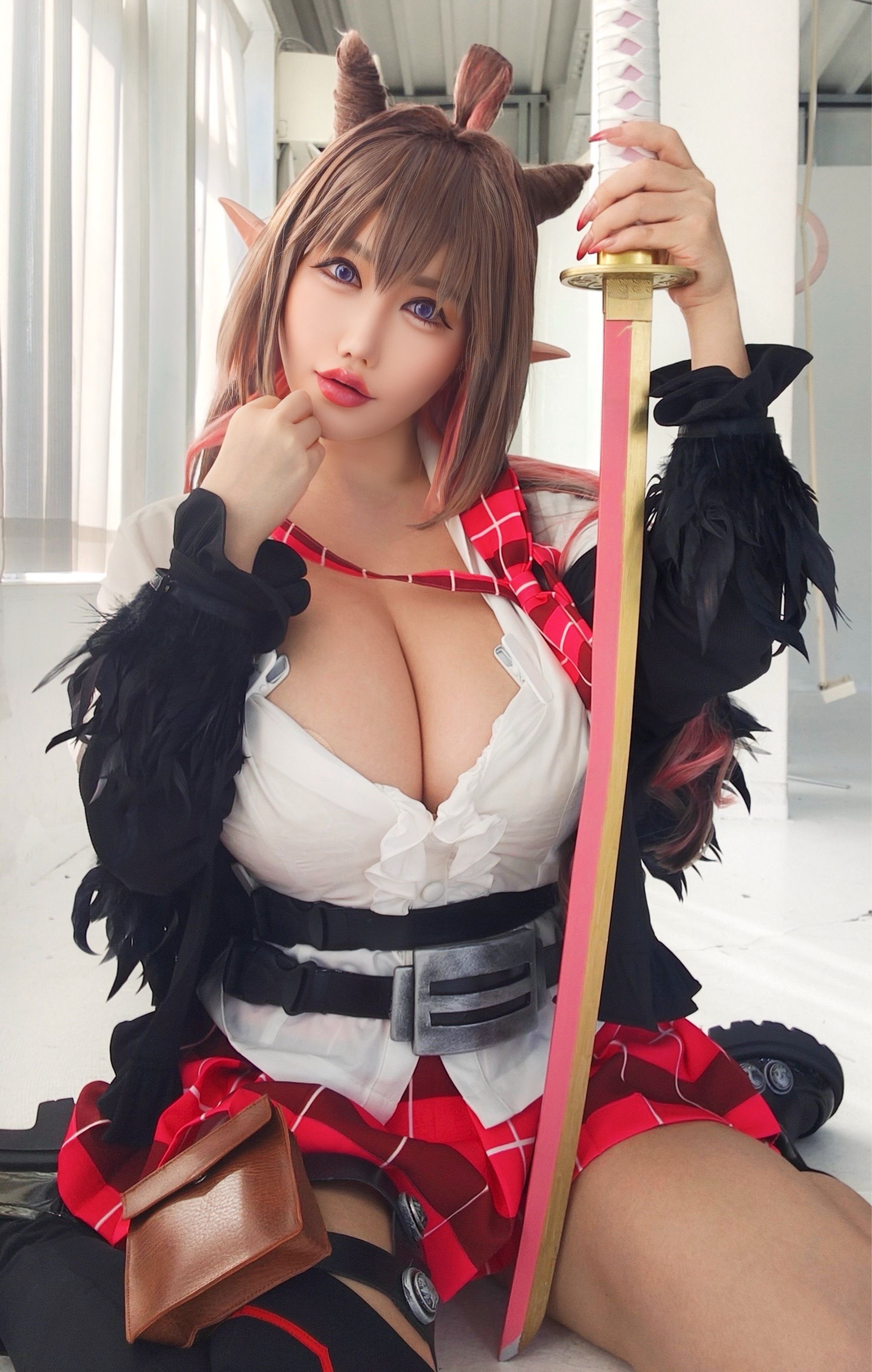 komachi nene, taimanin (series), absurdres, highres, 1girl, breasts, cosplay, large breasts, long hair