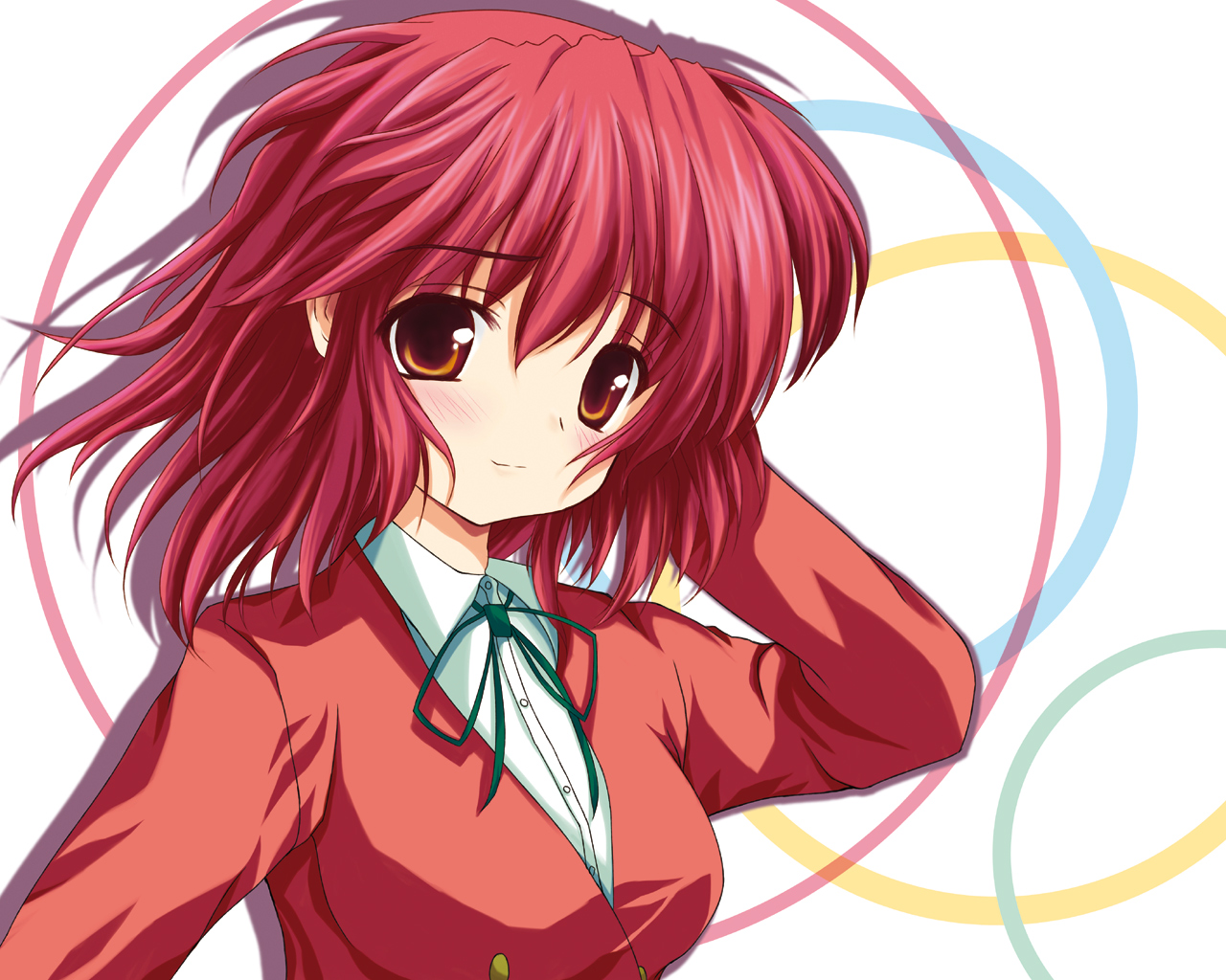 shaian, kushieda minori, toradora!, 00s, blush, red eyes, red hair, school uniform, short hair, solo