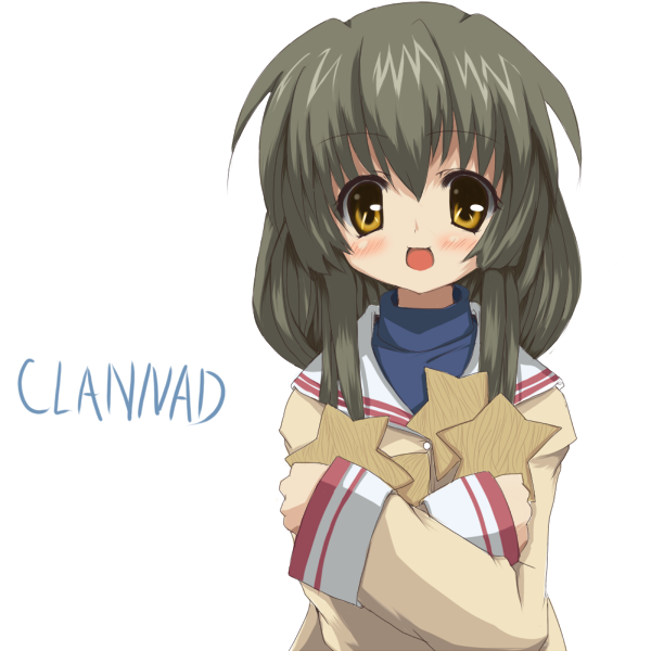 kuronekogata, ibuki fuuko, clannad, 00s, blush, brown eyes, grey hair, long hair, school uniform, solo, starfish