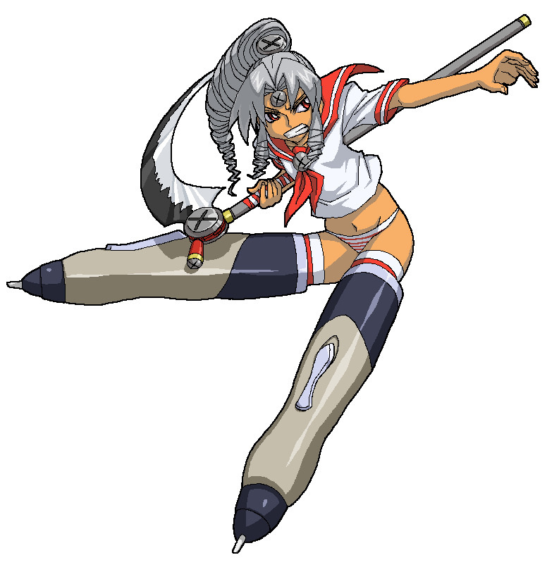 kenchi, vista-tan, vistake, os-tan, strike witches, world witches series, silver hair, bad id, bad pixiv id, 1girl, angry, dark-skinned female, dark skin, drill hair, female focus, long hair, midriff, oekaki, panties, parody, pixel art, school uniform, scythe, serafuku, solo, striker unit, stylus, underwear