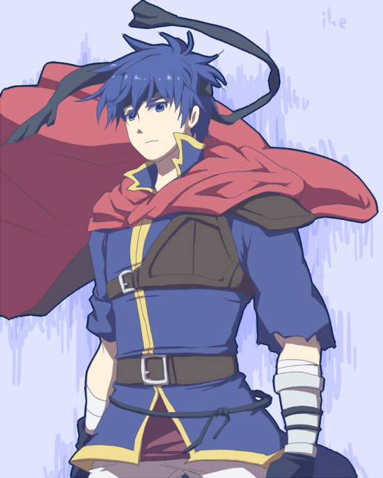 ike (fire emblem), fire emblem, fire emblem: path of radiance, fire emblem: radiant dawn, nintendo, blue eyes, blue hair, cape, gloves, headband, male focus, solo