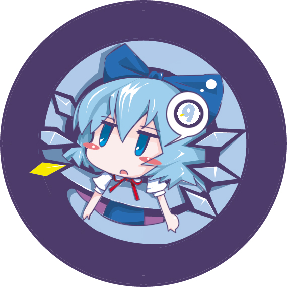 teruru, cirno, phantasmagoria of flower view, touhou, 1girl, blue eyes, blue hair, circled 9, female focus, hair ribbon, matching hair/eyes, ribbon, short hair, solo, wings