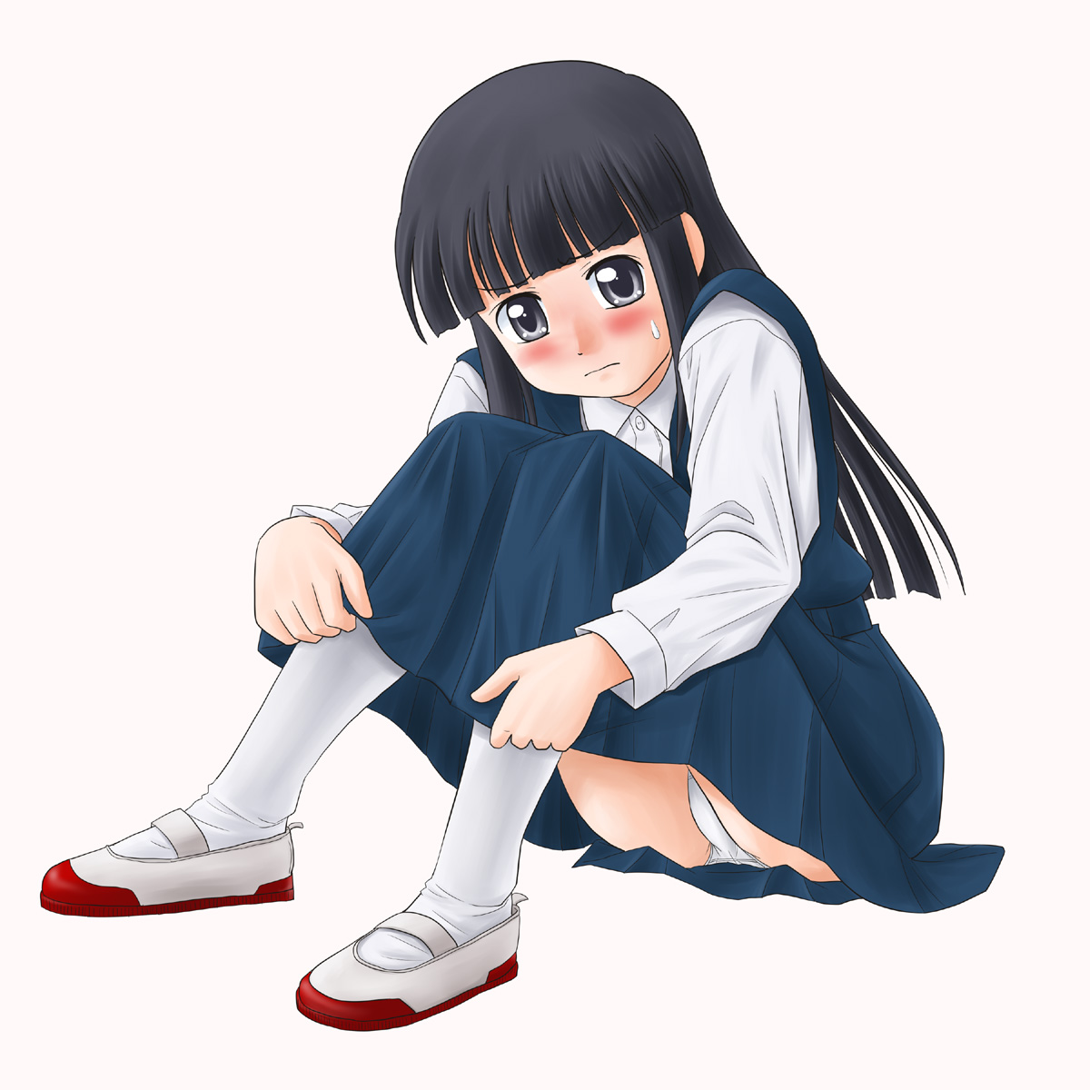 lielos, sakamoto miko, original, highres, black eyes, black hair, panties, pantyshot, solo, underwear, upskirt, white panties