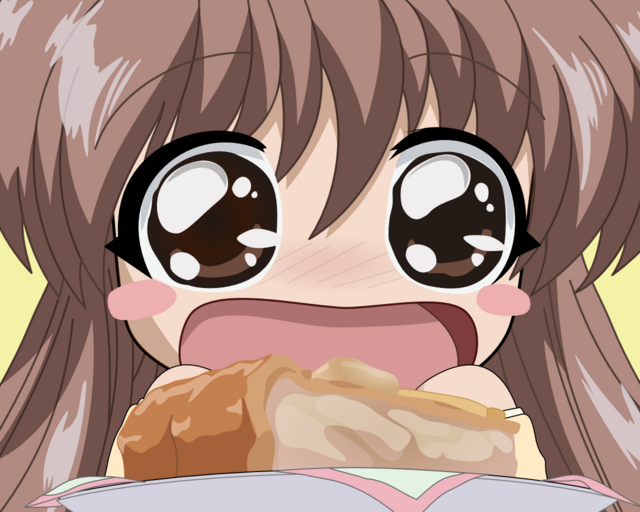 tagme, chibi, dessert, food, googly eyes, open mouth, pie