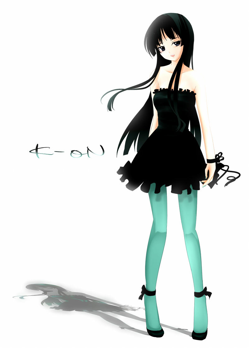 shinsui saya, akiyama mio, don't say "lazy", k-on!, bad id, bad pixiv id, 00s, 1girl, black eyes, black hair, blue pantyhose, blunt bangs, dress, female focus, full body, hime cut, long hair, pantyhose, solo