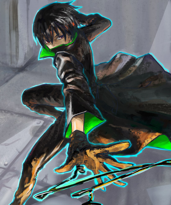 mosdam, hei (darker than black), darker than black, bad id, bad pixiv id, 00s, 1boy, coat, gloves, male focus, solo, throwing