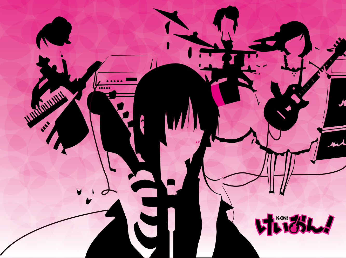 akiyama mio, hirasawa yui, kotobuki tsumugi, tainaka ritsu, k-on!, 00s, 4girls, monochrome, multiple girls, silhouette