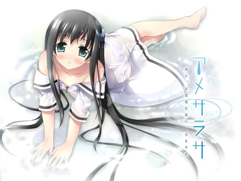 tagme, barefoot, black hair, blush, feet, green hair, long hair, soles