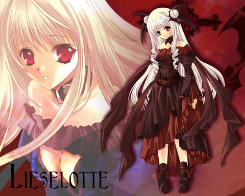 artist request, character request, lowres, source request, breasts, choker, cleavage, curly hair, dress, long hair, red eyes, white hair