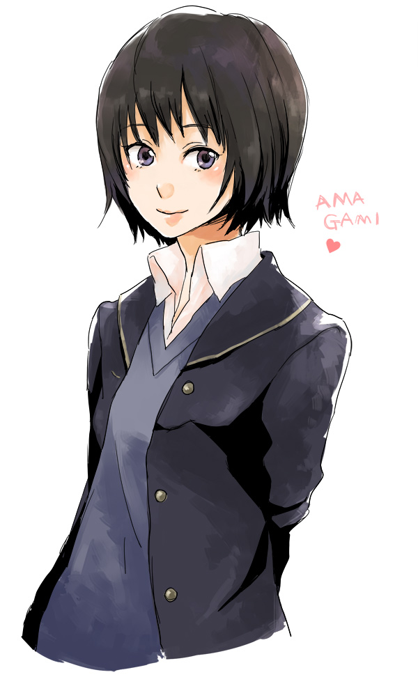 pe88y (yu tsugirls), nanasaki ai, amagami, bad id, bad pixiv id, 1girl, black hair, blazer, female focus, jacket, school uniform, short hair, solo