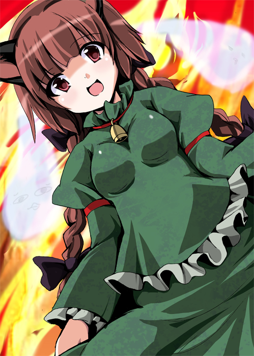 fa no hito, kaenbyou rin, touhou, bad id, bad pixiv id, 1girl, animal ears, breasts, cat ears, cat girl, female focus, red eyes, red hair, solo, standing