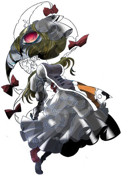 mura kuroe, yakumo yukari, touhou, bad id, bad pixiv id, 1girl, breasts, dress, female focus, full body, gap (touhou), solo, white background