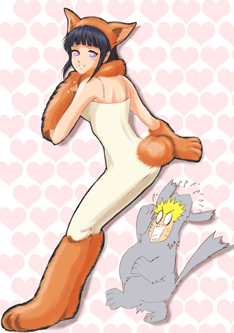 keroyon-jima, hyuuga hinata, uzumaki naruto, naruto (classic), naruto (series), lowres, tagme, 1boy, 1girl, animal costume, animal ears