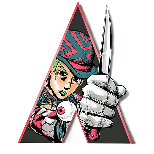 shikibo, alex delarge, kira yoshikage, a clockwork orange, dead man's questions, jojo no kimyou na bouken, stanley kubrick, 1boy, araki hirohiko (style), eyeball, hat, knife, male focus, parody, sketch, solo, style parody