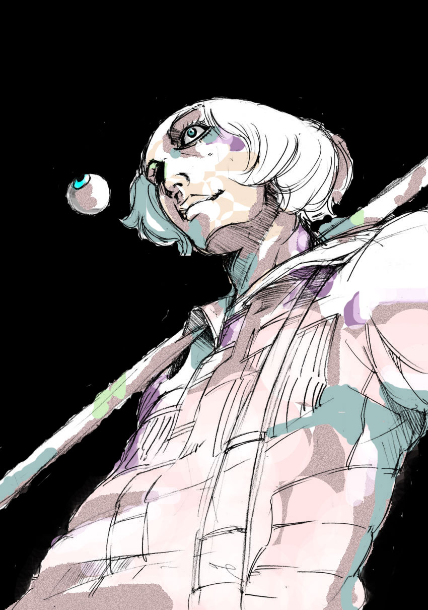 makkamu, alex delarge, a clockwork orange, stanley kubrick, highres, 1boy, animification, blending, eyeball, hat, male focus, sketch, solo