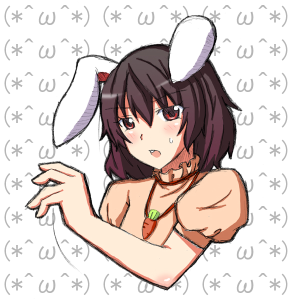 asatsukidou, inaba tewi, touhou, 1girl, animal ears, black hair, female focus, rabbit ears, red eyes, short hair, solo, upper body, white background