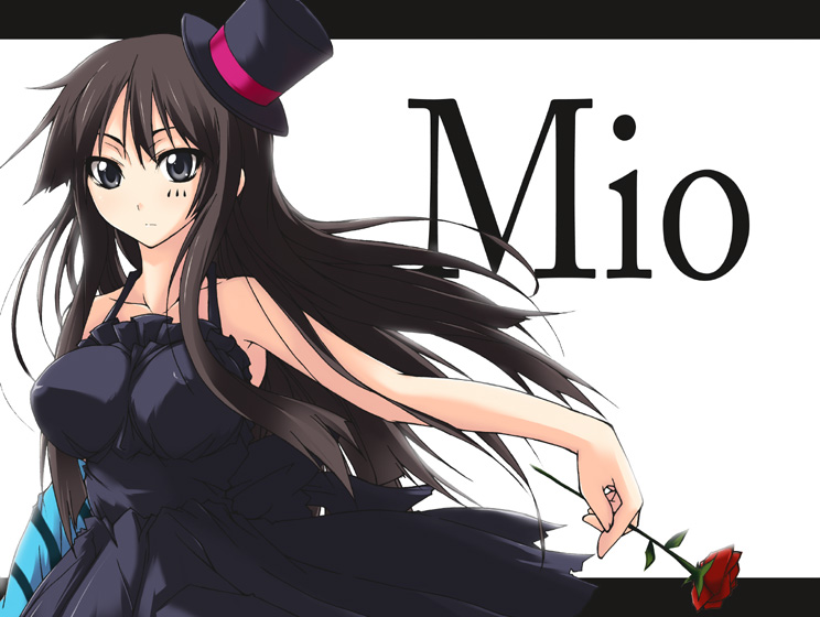 haduki haru, hazuki haru, akiyama mio, don't say "lazy", k-on!, striped, bad id, bad pixiv id, 00s, 1girl, black eyes, black hair, blunt bangs, facepaint, female focus, hat, hime cut, long hair, mini hat, mini top hat, solo, top hat