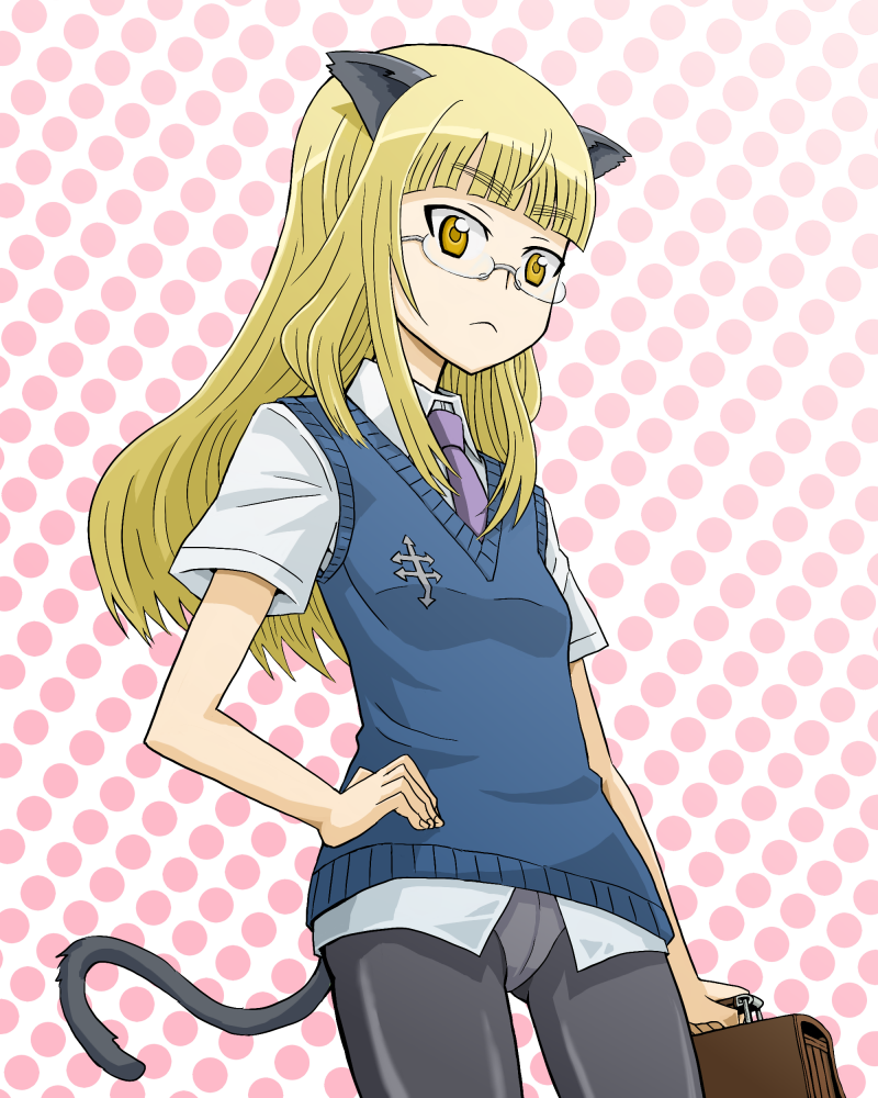 ishioto, perrine h. clostermann, strike witches, world witches series, 00s, 1girl, animal ears, blonde hair, crotch seam, female focus, glasses, pantyhose, school uniform, solo