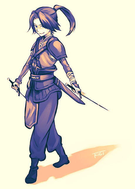 kigi tatsumi, fuugo, stranger mukou hadan, bad id, bad pixiv id, 00s, 1boy, dagger, feng wu, inui juurota, knife, long hair, male focus, monochrome, ponytail, solo, weapon